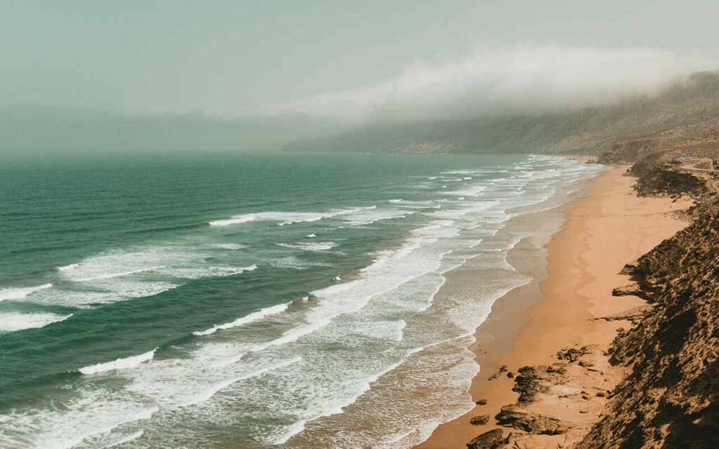 long waves in imsouane bay south morocco view from above